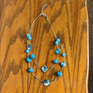 Blue Bohemian Necklace with Asymmetrical Design